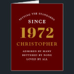 50th Birthday Name 1972 Red Gold Elegant Card<br><div class="desc">A personalised chic birthday card that is easy to customise for that special occasion.</div>