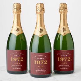 50th Birthday Name 1972 Red Gold Elegant Chic Sparkling Wine Label