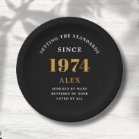 50th Birthday Name 1974 Black Gold Elegant Chic