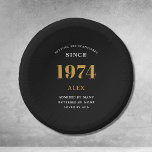 50th Birthday Name 1974 Black Gold Elegant Chic Paper Plate<br><div class="desc">1974 Setting The Standards Paper Bowls: 50th Birthday Customisable Black Gold Elegant Chic Dining Ware. Celebrate a momentous milestone with our fully customisable 1974 Setting The Standards Paper Bowls. Embellished with an elegant black and gold design, these bowls add a luxe touch to the celebration. Ideal for snacks, dessert or...</div>