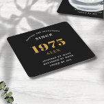 50th Birthday Name 1975 Black Gold Elegant Chic<br><div class="desc">Premium 50th Birthday Black and Gold Personalised Paper Coasters - Celebration Elegance. Celebrate a milestone birthday in style with our chic, premium-quality, 50th Birthday paper coasters. Exquisitely designed with a striking black and gold colour scheme, these coasters add a touch of luxury and sophistication to any 50th birthday bash. Express...</div>