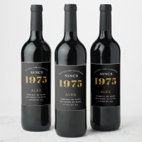 50th Birthday Name 1975 Black Gold Elegant Chic