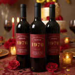 50th Birthday Name 1976 Red Gold Elegant Chic Wine Label<br><div class="desc">1976 Vintage 50th Birthday Red & Gold Elegant Wine Label. Celebrate your milestone with our exclusive 1976 Vintage 50th birthday wine label. The meticulously designed label with stunning black and gold hues effortlessly enhances the visual appeal of your favourite wine. The year 1976, prominently featured on the label, adds a...</div>