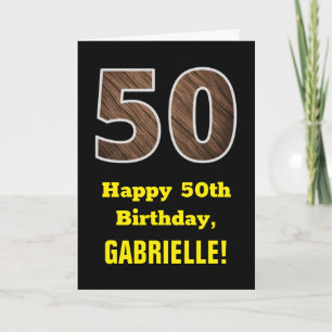 50th Birthday: Name, Faux Wood Grain Pattern "50" Card