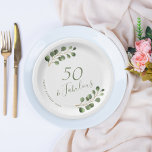 50th birthday name personalised elegant  paper plate<br><div class="desc">Rustic modern minimalist watercolor eucalyptus greenery 50th (or any age) adult birthday party paper plates.</div>