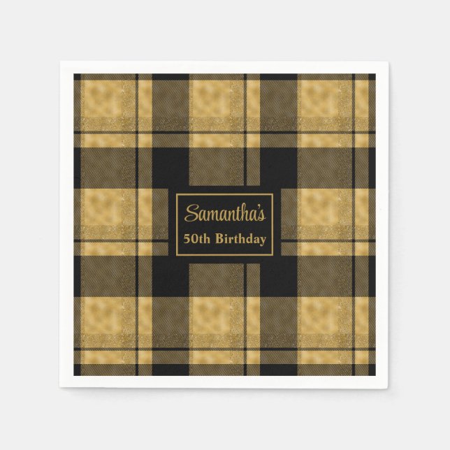 50th Birthday Napkins Black Gold Custom Keepsake (Front)