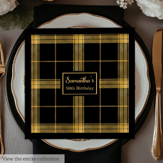 50th Birthday Napkins Black Gold Custom Name 