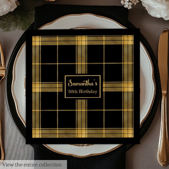 50th Birthday Napkins Black Gold Custom Name  (50th Birthday Napkins Black Gold Custom Name )