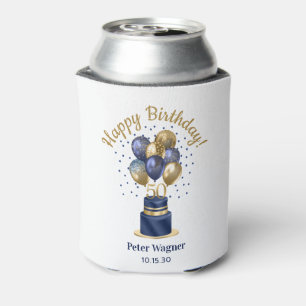 50th Birthday Navy Blue Balloon Cake Can Cooler