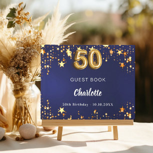 50th Birthday navy blue gold stars Guest Book