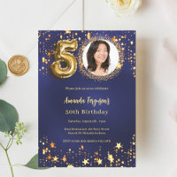 50th birthday navy blue gold stars photo