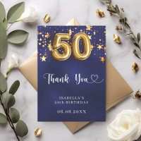 50th birthday navy blue gold stars
