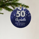 50th birthday navy blue silver stars ceramic tree decoration<br><div class="desc">A navy blue background colour with faux silver stars. The blue colour is uneven.  Add your name,  text/date</div>
