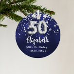 50th birthday navy blue silver stars metal tree decoration<br><div class="desc">A navy blue background colour with faux silver stars. The blue colour is uneven.  Add your name,  text/date</div>