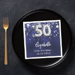 50th birthday navy blue silver stars napkin<br><div class="desc">For a 50th birthday celebration. A navy blue background colour with faux silver stars. The blue colour is uneven.  Add your name,  text.</div>