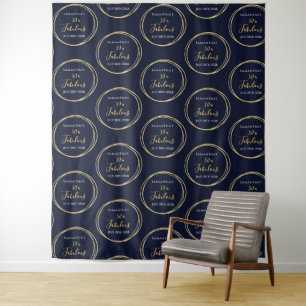 50th Birthday Navy Gold 50 and Fabulous Backdrop Tapestry