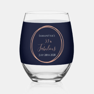 50th Birthday Navy Rose Gold Birthday Party Favor Stemless Wine Glass