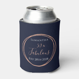 50th Birthday Navy Rose Gold Personalised Party Can Cooler
