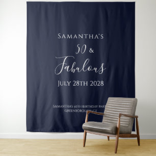 50th Birthday Navy Silver 50 and Fabulous Tapestry