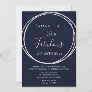 50th Birthday Navy Silver Birthday Invitation