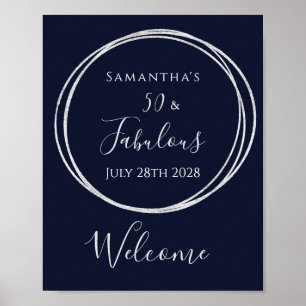 50th Birthday Navy Silver Birthday Welcome sign