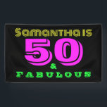 50th Birthday Neon 50 and Fabulous Birthday Party Banner<br><div class="desc">This is a fun retro 80s, neon, 50 and fabulous birthday design. This fifty and fab design has neon magenta pink, green and yellow typography with a black background. Perfect for a fun and unforgettable 50th birthday party celebration. To personalise add your name in the personalise this text box. Check...</div>