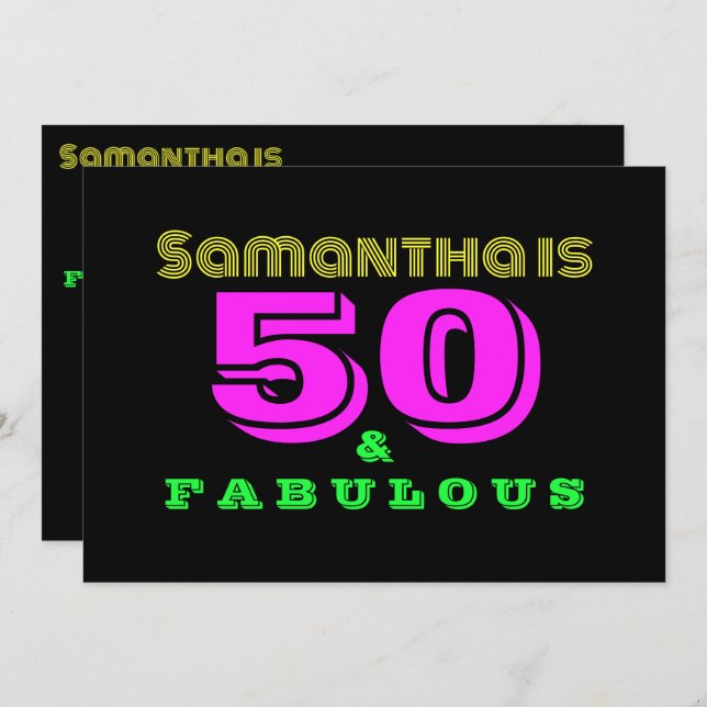 50th Birthday Neon 50 and Fabulous Invitation (Front/Back)