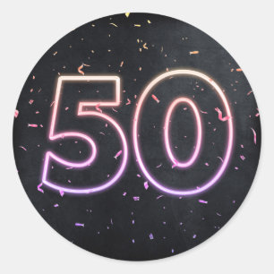 50th Birthday Neon Sign On Black Classic Round Sticker
