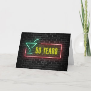 50th Birthday Neon Sign on Brick Card