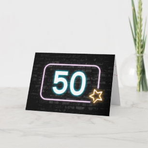 50th Birthday Neon Sign On Brick Card