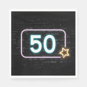 50th Birthday Neon Sign On Brick Napkin