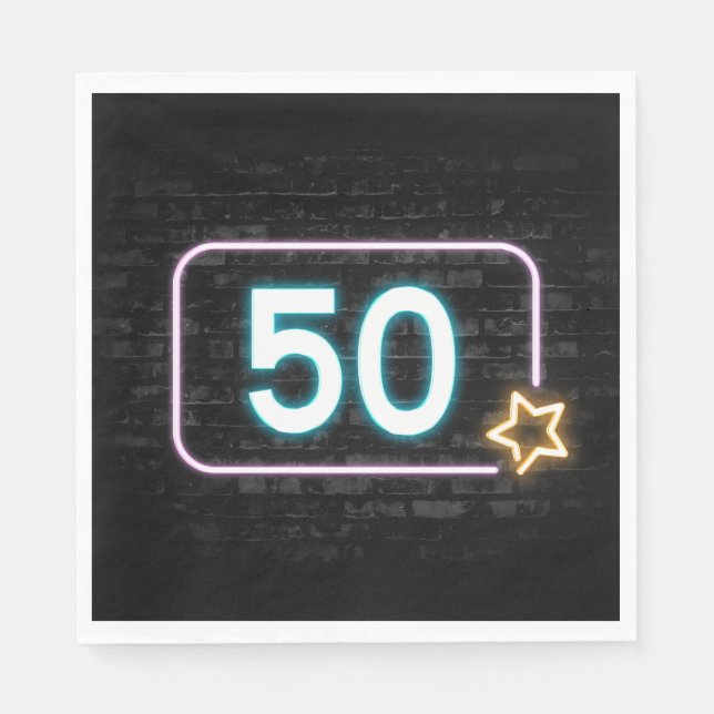 50th Birthday Neon Sign On Brick   Napkin (Front)