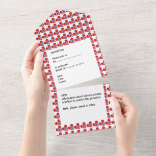 50th Birthday Norwegian Heart flag red All In One Invitation