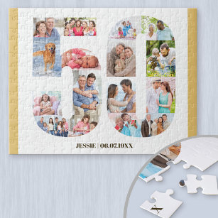 50th Birthday Number 50 Custom Photo Collage Jigsaw Puzzle
