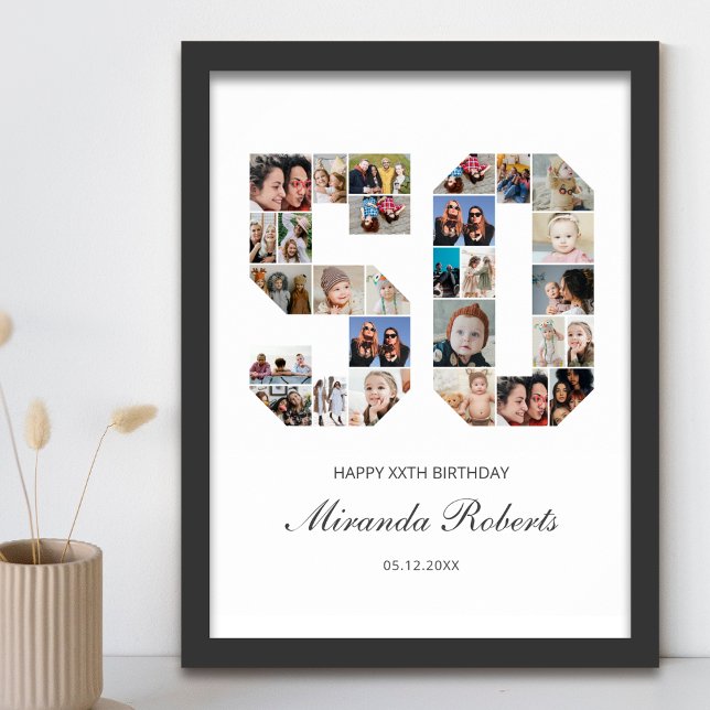 50th Birthday Number 50 Custom Photo Collage Poster (Creator Uploaded)