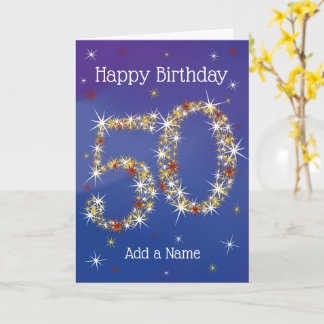 50th Birthday - Number 50 in Stars - Blue - Age Card