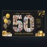 50th Birthday Number 50 Photo Collage Black Gold Banner<br><div class="desc">Make a big statement on their big day with this Custom Photo Collage Birthday Party Banner. Turn your favorite memories into a stunning visual celebration. Featuring a bold number-shaped photo collage, this design allows you to showcase a lifetime of highlights or the best moments from the past year. Whether it’s...</div>