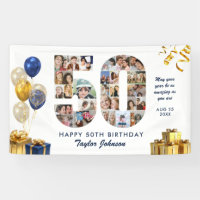 50th Birthday Number 50 Photo Collage White Gold