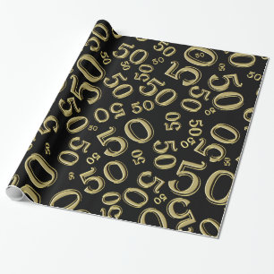 50th Birthday Number Pattern Gold and Black (L) Wrapping Paper