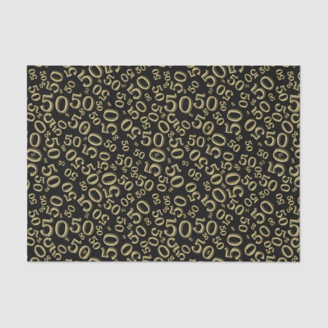 50th Birthday Number Pattern  Gold and Black Tissue Paper (Front)