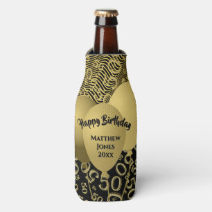 50th Birthday Number Pattern Gold/Black Bottle Cooler