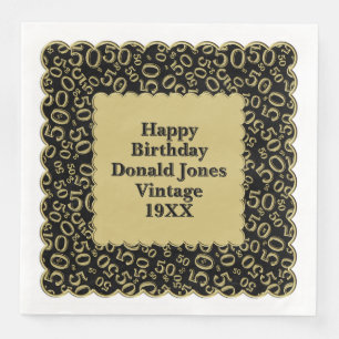 50th Birthday Number Pattern Scallops Black Gold Napkin