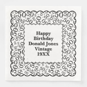 50th Birthday Number Pattern Scallops Black/White Napkin