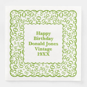50th Birthday Number Pattern Scallops Green/White Napkin