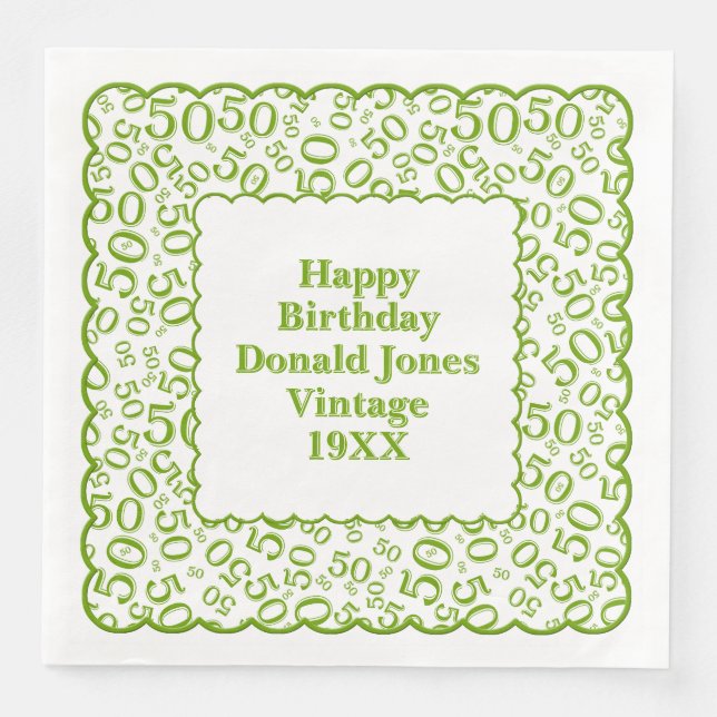50th Birthday Number Pattern Scallops Green/White Napkin (Front)