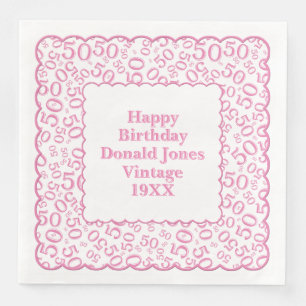 50th Birthday Number Pattern Scallops Pink/White Napkin