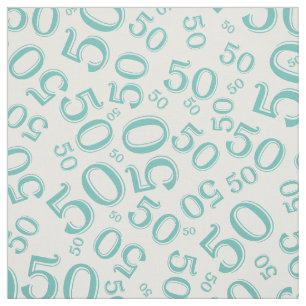 50th Birthday Number Pattern Teal and White Fabric