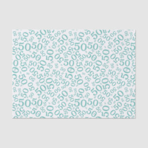 50th Birthday Number Pattern Teal and White Tissue Paper