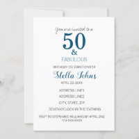50th Birthday Ocean Blue Minimal Elegant Fifty