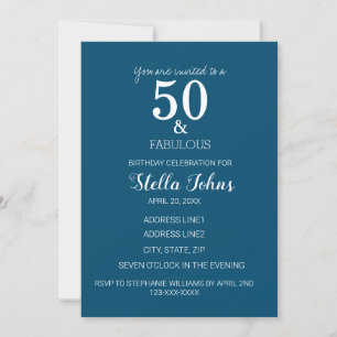 50th Birthday Ocean Blue Modern Elegant Fifty Invitation